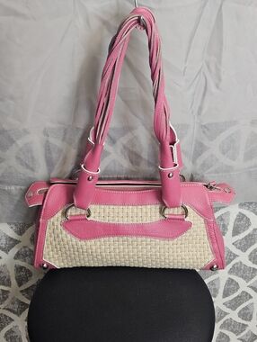 Chic Maxx New York Pink Leather Trim & Woven Expandable Zip Closure Shoulder Bag